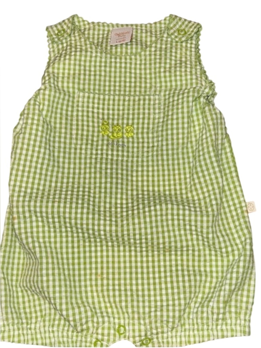 Vintage 6/9M OshKosh B'gosh Green Gingham Baby Romper